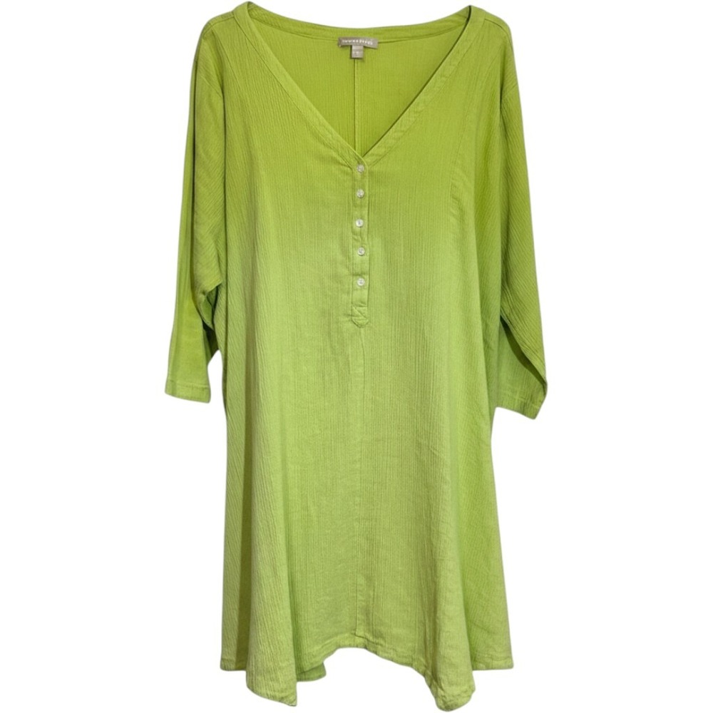 Woman Within Henley Tunic Women 2X 26/28 Lime Green Gauze Ombre Tunic Top